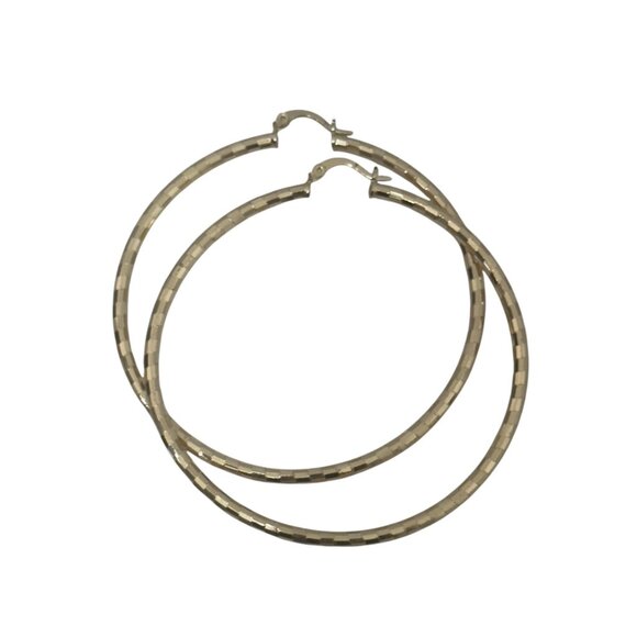 NEW Gold Filled Gold-Tone Large Hoop Earrings Textured Design - Picture 2 of 8